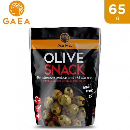 Gaea Pitted Green Olives With Chili And Black Pepper Snack 65 g