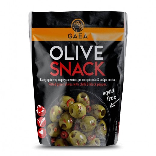 Buy Gaea Pitted Green Olives With Chili And Black Pepper Snack 65 g