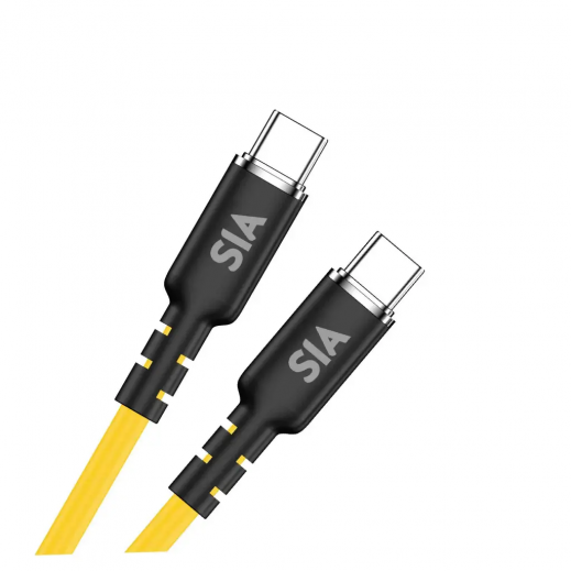 SIA Silicon Type-C to Type-C Cable 60W 1.2M -Yellow/Black - delivered by Taw9eel Fast