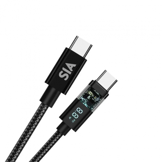 SIA Braided Type-C to Type-C Cable 60W 1.2M Transparent Shell with Digital Display - delivered by Taw9eel Fast