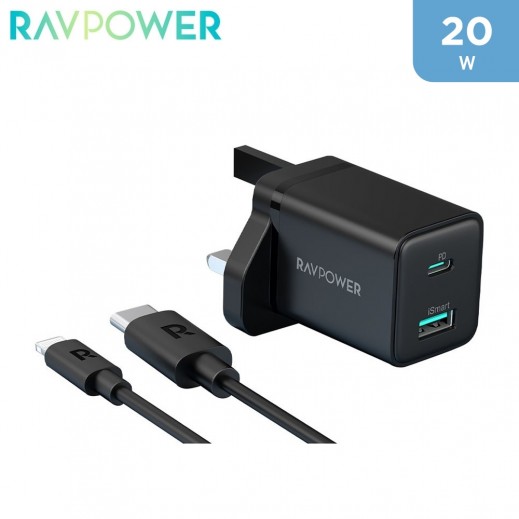 RAVPower 20W 2-Ports Wall Charger Combo - Black