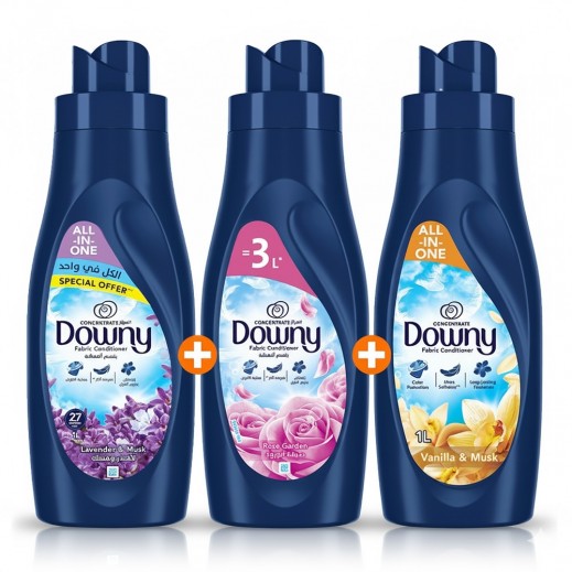 Downy Lavender & Musk Concentrate Fabric Conditioner 1 L + Rose Fabric Conditioner 1 L + Vanilla & Musk Fabric Conditioner 1 L