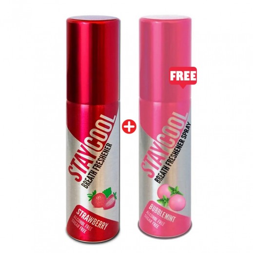 Staycool Strawberry Mouth Freshener 20 ml + Bubble Mint Breath Freshener Spray - 1 + 1 Free