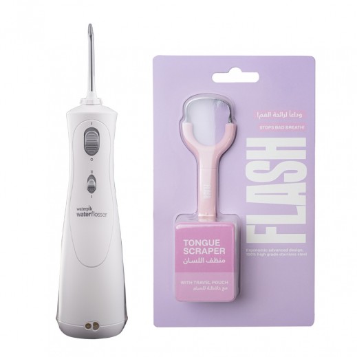 Waterpik Cordless Plus Water Flosser + Flash Tongue Scraper Pink