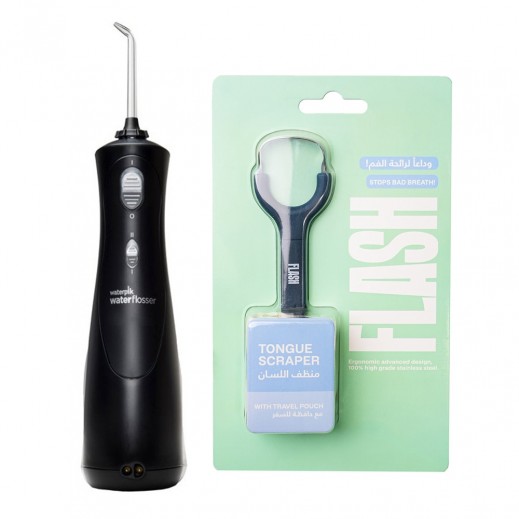 Waterpik Cordless Plus Water Flosser Black WP-462ME + Flash Tongue Scraper Dark Blue