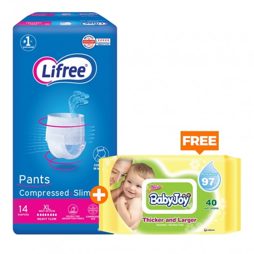 Lifree Adult Diaper Culotte Xlarge 14 Pieces + Baby Joy Wet Wipes Thicker & Larger Free