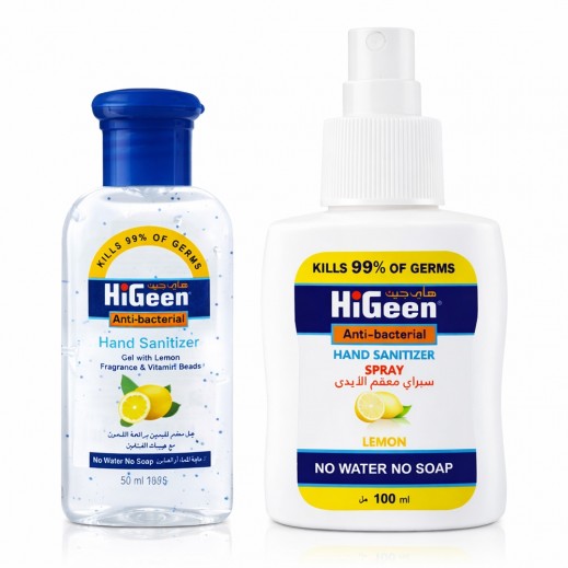 HiGeen Lemon Hand Sanitizer Gel 50ml + Hand Sanitizer Spray 100ml