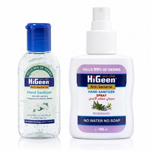 HiGeen Jasmine Hand Sanitizer Gel 50ml + Rosemary Hand Sanitizer Spray 100ml