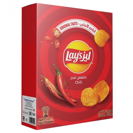 Lay's Chili Potato Chips 12 x 21 g - delivered by Taw9eel Fast