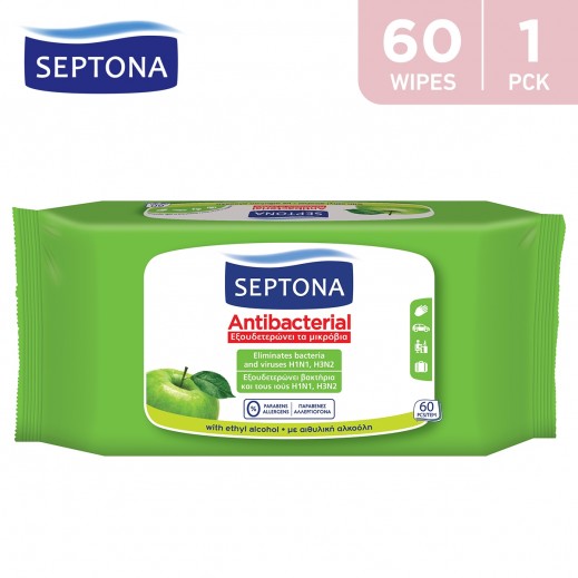 Septona Cotton Care Green Apple Refreshing Wet Wipes 60 Pieces - delivered by Taw9eel Fast