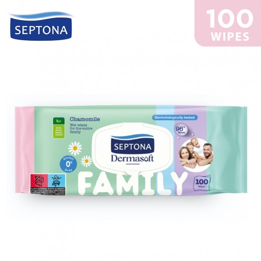 Septona Dermasoft Family Chamomile Wet Wipes 100 Wipes - delivered by Taw9eel Fast