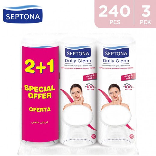 Septona Cotton Round Pads 80 Pieces 2+1 Free - delivered by Taw9eel Fast