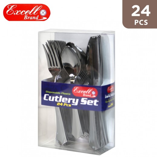 Buy Excell Silver Disposable Cutlery Set 24 Pieces توصيل