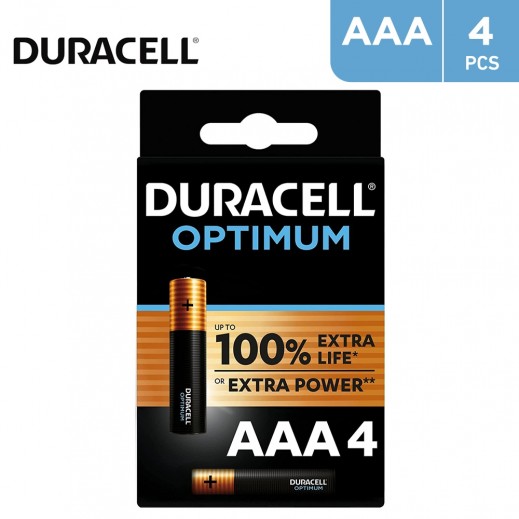 Duracell Optimum AAA Alkaline Batteries 4 Pieces - delivered by Taw9eel Fast