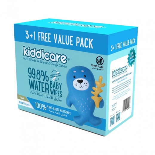 Kiddicare Eco Friendly Water 280 Baby Wipes Value Pack 3+1 Free - delivered by Taw9eel Fast