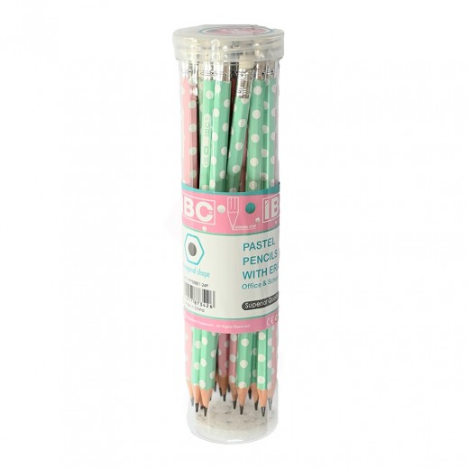 IBC Hex Hb Pencil Pastel Sml Polka With Eraser Asst 3 Colors 24 Pcs