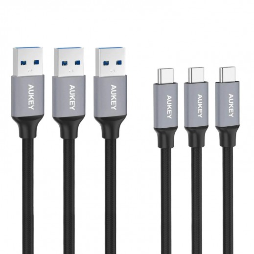Aukey 3-Pack Braided Nylon USB 3.0 to USB-C Cables 1m