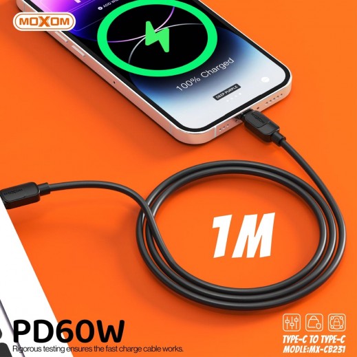 C To C PD 60W PVC Fast Data Cable By Moxom - delivered by Taw9eel Fast