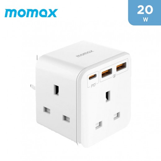 Momax Oneplug PD 20W 3-Outlet Cube Extension Socket With USB - White