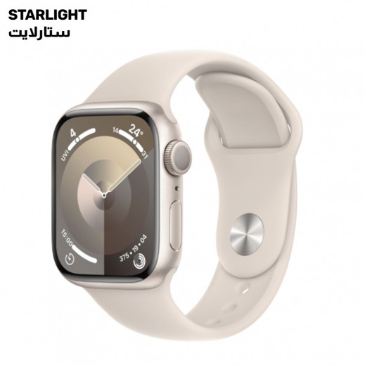 Apple Watch Series 9 GPS 45mm Starlight Aluminium Case with Starlight Sport Band – M/L  - delivered by Taw9eel Fast