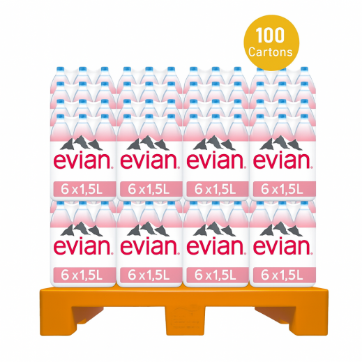 Evian Natural Mineral Water Bottle 6 x 1.5 L - 100 Cartons