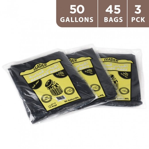 Leader Garbage Bag 50 Gallon 15Bag× 3Pcs - delivered by Taw9eel Fast