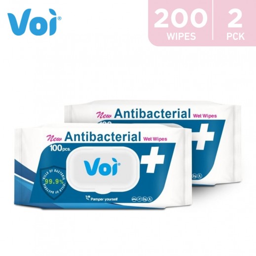 Voi Antibacterial Wet Wipes 2 x 100 Pieces - delivered by Taw9eel Fast