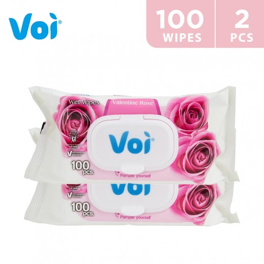 Voi Wet Wipes Valentine Rose 2 x 100 Wipes - delivered by Taw9eel Fast