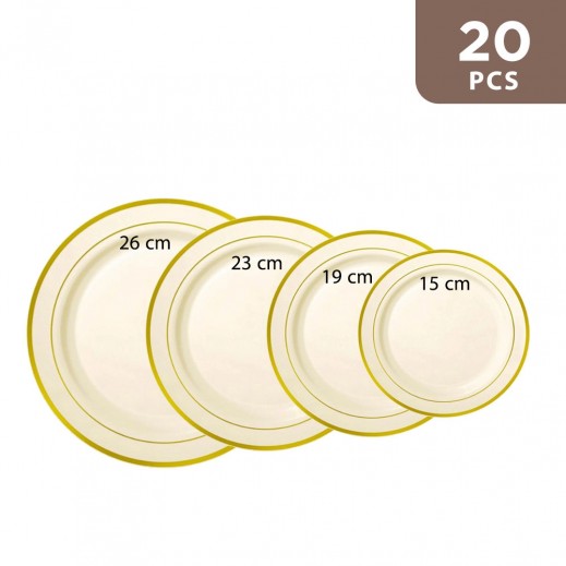Heavy Duty White/Golden Round Plastic Plate 19Cm 20Pcs - delivered by Taw9eel Fast