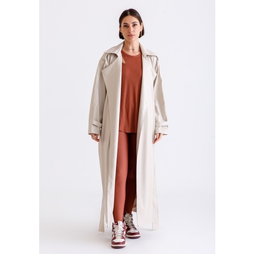 Beige Leather Trench Coat - delivered by Thouqi within 2 working days