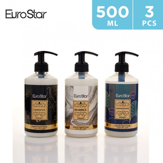 EuroStar Inspiration + Gardenia + Marble liquid Hand Soap 3 × 500 ml