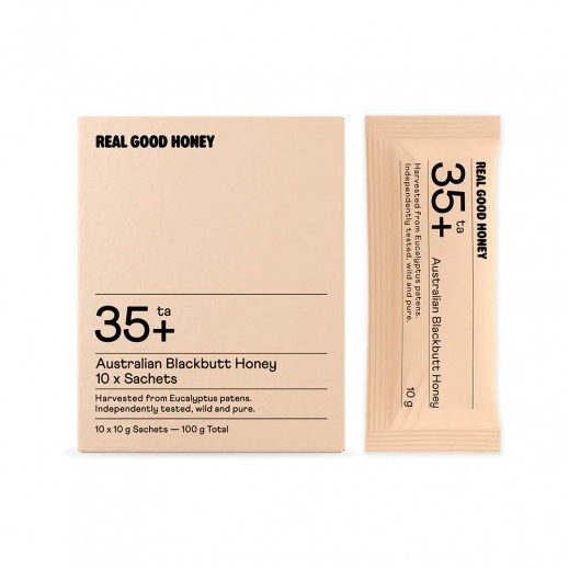 Real Good Honey Australian Blackbutt Honey 35 + 10 x 10 g Sachets - delivered by Pharmazone Pharmacy - within 2 Hours