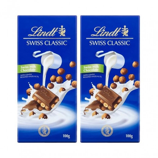 Lindt Swiss Classic Milk Chocolate with Roasted Hazelnuts 2 x 100 g - delivered by Taw9eel Fast