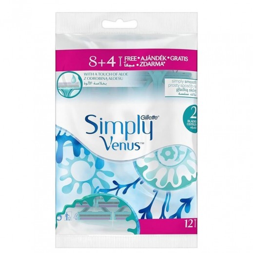 Gillette Simply Venus 2 Women's Disposable Razor 8+4 Free Pcs - delivered by Taw9eel Fast