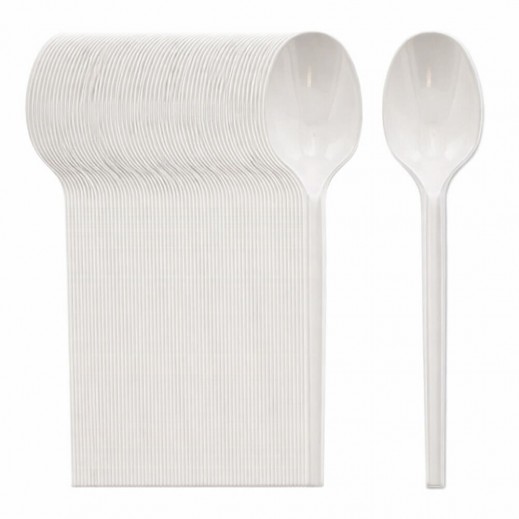 Plastic White Tea Spoons Small 50 Pieces - delivered by Taw9eel Fast