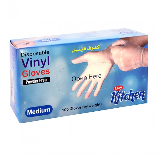 Easy Kitchen Medium Disposable Powder Free Vinyl Gloves 100 Pcs - delivered by Taw9eel Fast