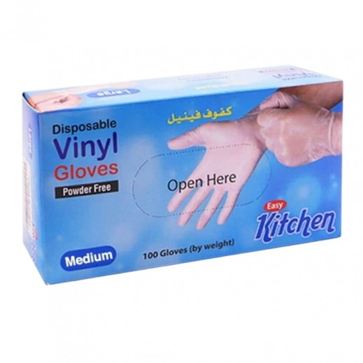 Easy Kitchen Medium Disposable Powder Free Vinyl Gloves 100 Pcs