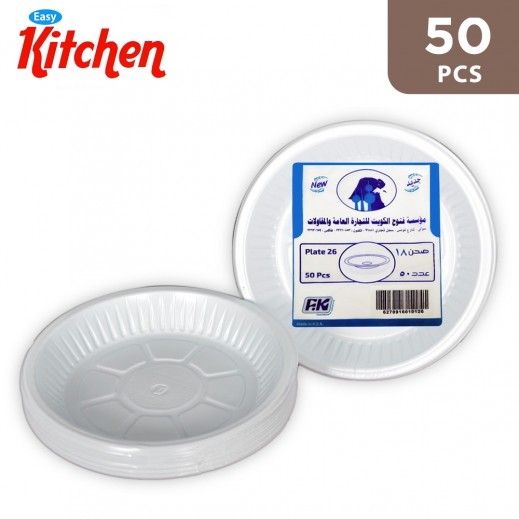 Easy Kitchen Plastic Round Plate No 26 - 50 Pieces - delivered by Taw9eel Fast