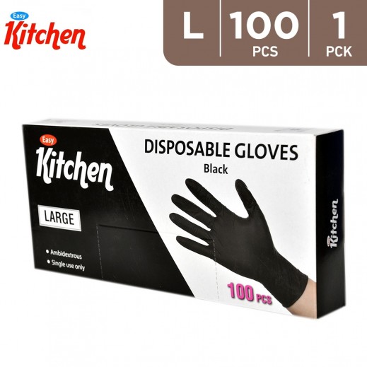 Buy Easy Kitchen Disposable Gloves Large Black 100 Pieces delivered by Taw9eel Fast توصيل