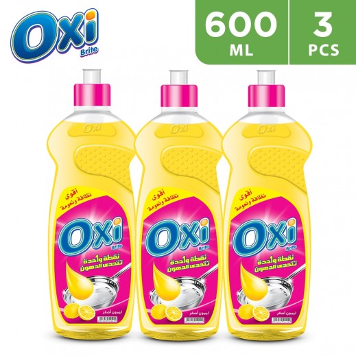 Oxi Brite Dishwashing Liquid Yellow Lemon 3×600 ml - delivered by Taw9eel Fast