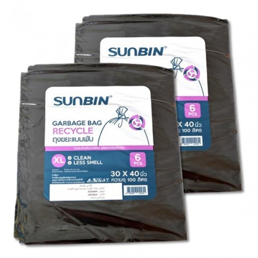 Sunbin Black Garbage Bag Bulk Folded (76×101.5cm) (6pcs)XL - 2 Pack