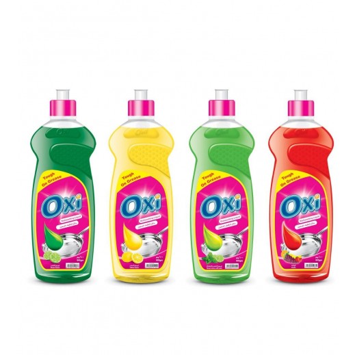 Oxi Brite Dishwashing Liquid Yellow Lemon 600 Ml + Lemon Mint 600 Ml + Green Lemon 600 Ml + Red Fruit 600 Ml - delivered by Taw9eel Fast