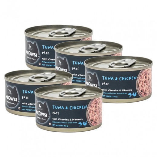 HUFT Meowsi Tuna & Chicken Pate Canned Grain Free Wet Cat Food 5 × 80g