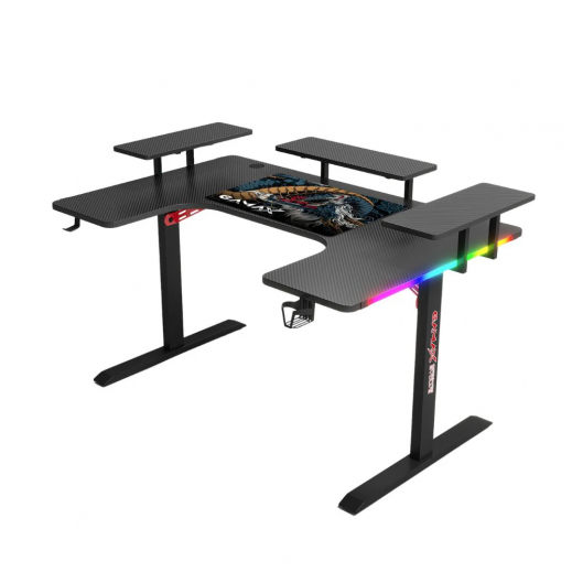 Gamax RGB Gaming Workstation Desk 160×100 L-Shape with Shelves & Mousepad - delivered by Taw9eel within 2 Business Days