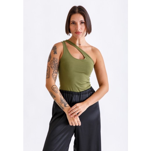 Khaki Asymmetrical Top by The Loft - delivered by Thouqi within 2 working days