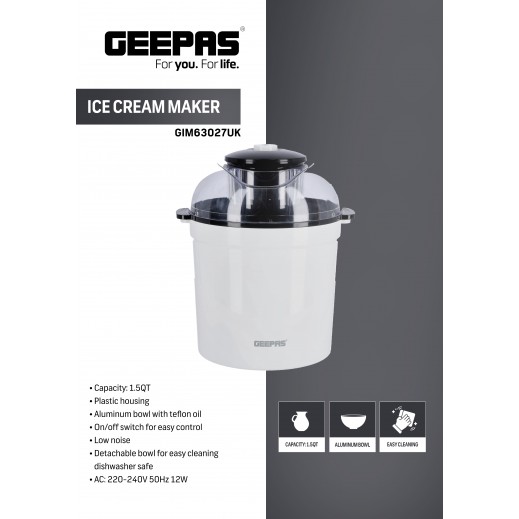 Buy Geepas Ice Cream Maker 1.5Qt Aluminum Bowl توصيل