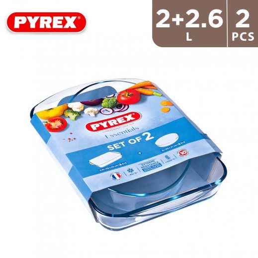 Pyrex Oven Casserole Set of 2 Roaster - 2 + 2.6 L