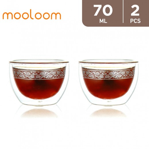 Mooloom Handmade Double Wall Borosilicate Glass Cawa Cup 2 x 70 ml