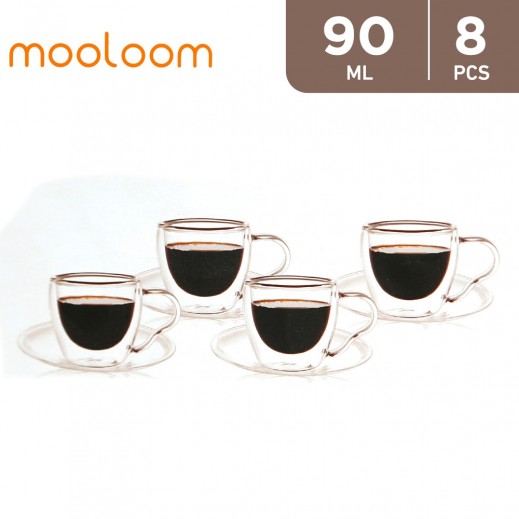 Mooloom Handmade Double Wall Borosilicate Glass Coffee Cup 90 ml 8 Pieces 