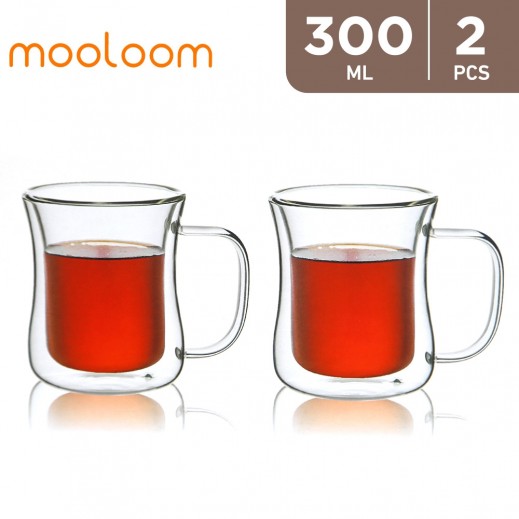 Mooloom Handmade Double Wall Borosilicate Glass Mug 2 x 300 ml